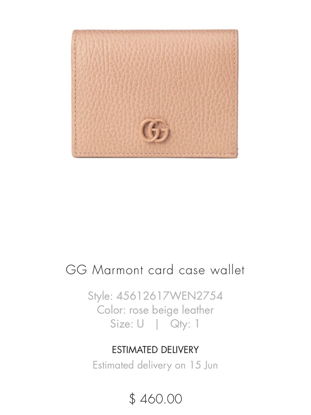 Gucci GG Marmont Card Case Wallet in Pebbled Rose Beige Leather - Picture 8 of 8